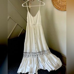 White midi dress with crochet detail, size medium